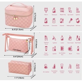 jiffordwind Checkered Makeup Bag 4 Pcs Waterproof Cosmetic Bag Set Portable Travel Cosmetic Bag Multifunction Organizer Storage Bag Toiletry Bag forWomen and Girls (PINK)