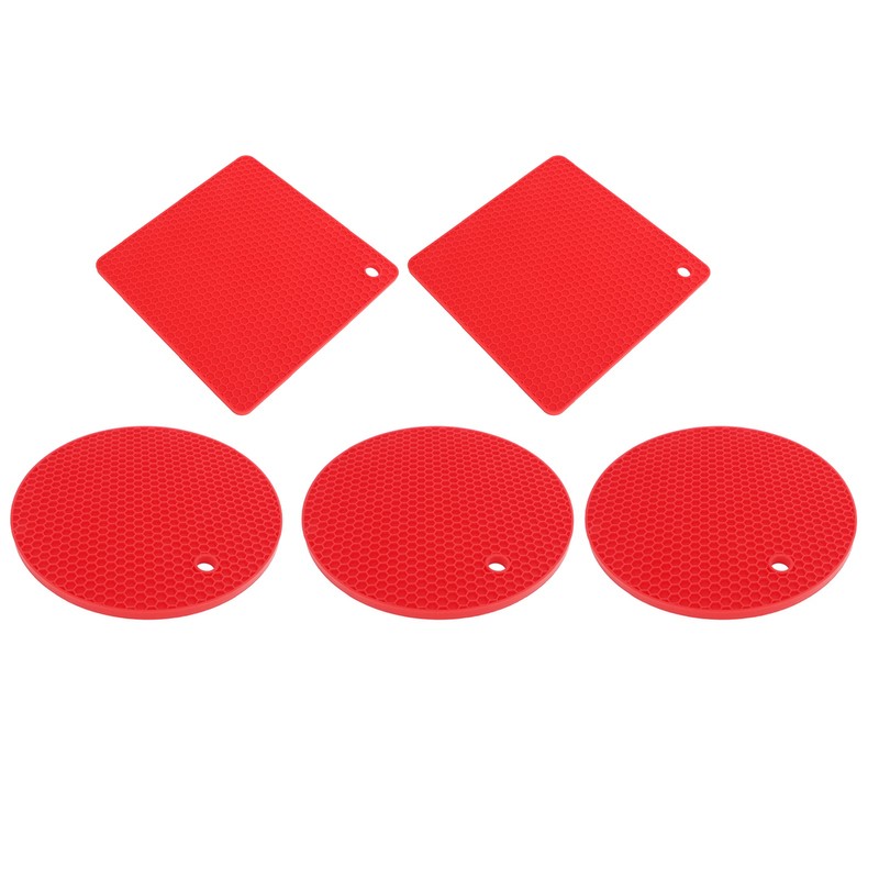 5Pcs Silicone Trivet Mat Square Round Honeycomb Hot Pad Non