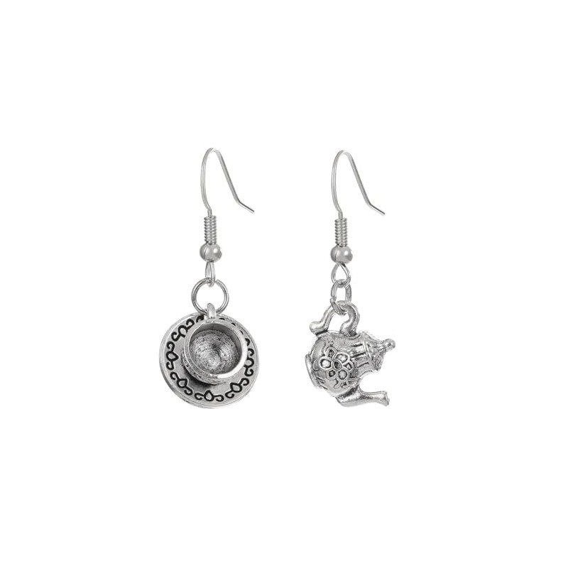 Vintage Tea Cup and Kettle Dangle Earrings Cute Teapot Teacup
