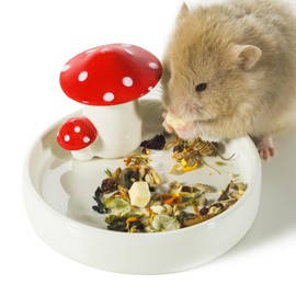 Niteangel Hamster Feeding & Water Bowls- Mushroom Ceramics Series Food Dish Feeding Bowls for Dwarf Syrian Hamsters Gerbils Mice Rats or Other Similar-Sized Small Pets (Feeding Bowl)