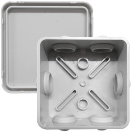 Square 80mm Junction Box IP44 with Grommets and Snap Lid - Grey Plastic Indoor or Outdoor - Cable Connection Enclosure