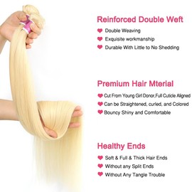 Seekomi 613 Blonde Straight 3 Bundles Human Hair 28 28 28 Inch Brazilian 12A Double Weft Quick Weave for Women, Can be Dyed, Total 300g