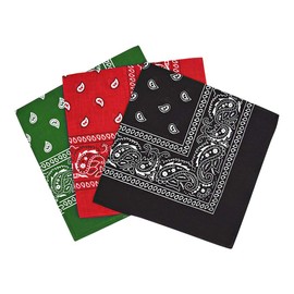 By Neki Paisley Bandanas Headband Scarf Pack Of 3 Mixed Colours Cotton Paisley Print, Hair Accessory, Sports, Multifunctional, Face Cover, Cycling (Green, Red, Black)