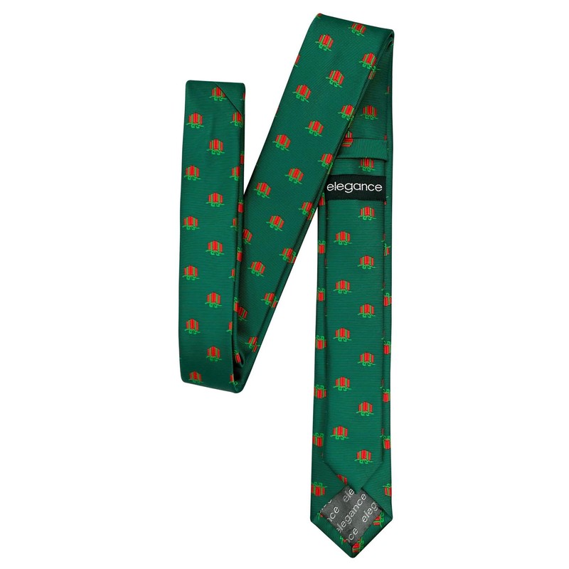Retreez Christmas Graphic Woven Microfiber Skinny Tie - Green