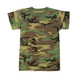 Rothco Kids Camo T-Shirt – Comfortable Outdoor Camouflage Short Sleeve Crew Neck Tee Shirt, Woodland Camo, M