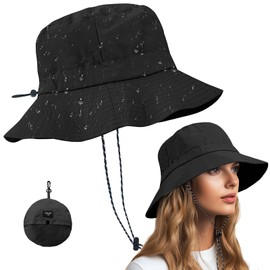 Qaestuan Sun Hat Men Women Sun Protection UPF 50+ Boonie Hat with Wide Brim, Foldable Safari Hat Outdoor Fishing Hat Hiking Hat with Chin Strap, Waterproof and Breathable, black, M