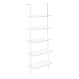 Monarch Specialties I 3687 Bookshelf, Bookcase, Etagere, Ladder, 5 Tier, 72" H, Office, Bedroom, Metal, Laminate, White, Contemporary, Modern