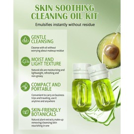 Makeup Remover Oil Portable Kit-7 Pcs Mini Travel Size Bottles Cleansing for Face, Gentle Facial Oil, Portable Skincare,Deep Cleaning without Clogging Pore,Residue-Free,for Dry & Neutral Skin (Green)