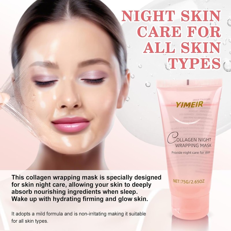 Collagen Night Wrapping Mask, Collagen Overnight Peel-Off Face Mask, Reduces