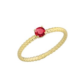 Dainty 10k Yellow Gold Stackable Ruby Solitaire Rope Engagement/Promise Ring (Size 10)