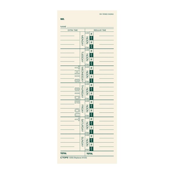 Tops TOPS Time Cards, Weekly, 1-Sided, 3-1/2" x 9", Manila,