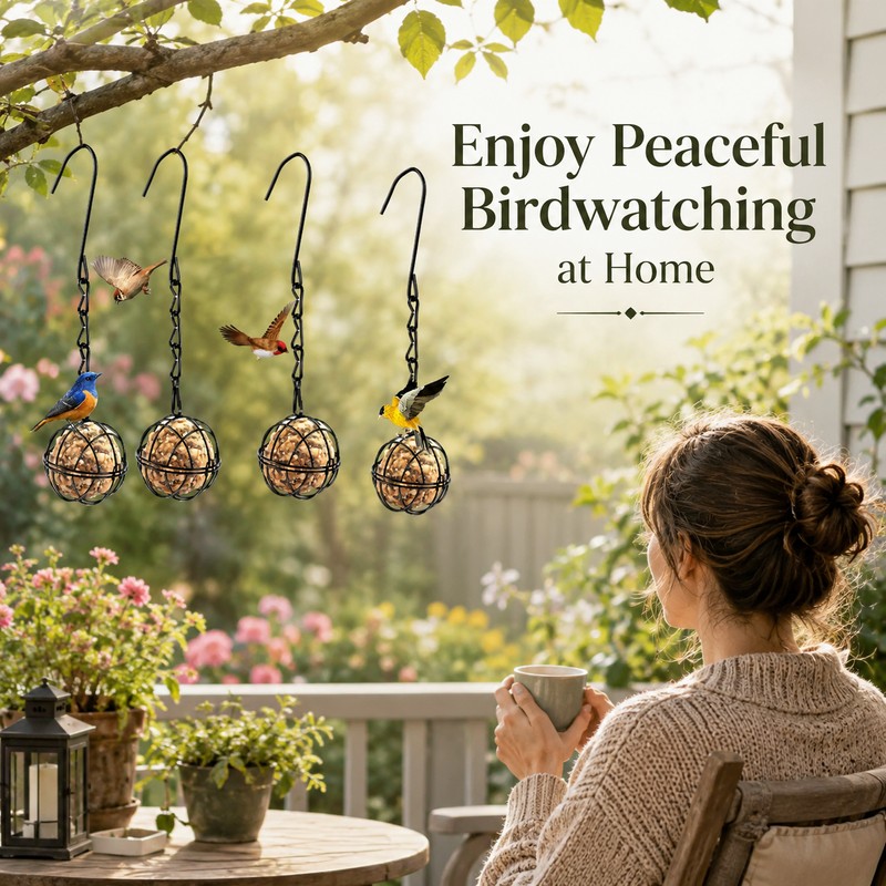 4-Pack Metal Bird Feeder for Garden Feeding – Hanging Suet
