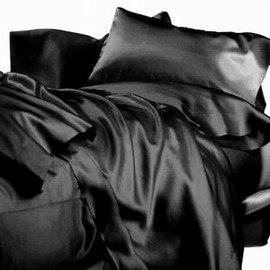 Linens Superstore King Size Premium Bridal Satin Waterbed Sheet Set with Free Stay Tuck Poles - Black