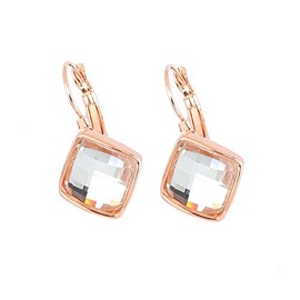 Crystalline Azuria Women 18ct Rose Gold Plated Rhombus Square White Crystals Lever back Dangle Earrings