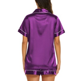 Ekouaer Pj Set for Women Silky Soft Sleepwear Plus Size Loungewear Satin Short Sleeve Two Piece Pajama Set,Purple,XX-Large