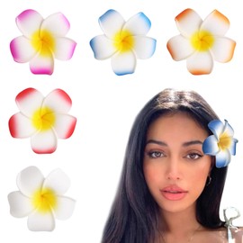 BelleVive 5 Pieces Hawaiian Flower Hair Clips, Plumeria Hair Accessories, Faux Flower Clips, Hair Accessories for Holiday, Beach Party, Hairpins for Girls, Weddings, Vacation