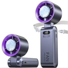 Kimguard Handheld Portable Turbo Fan with Ice Cooler, Speed (1-199) Rechargeable Personal Fan[20000 RPM] Small Pocket Fans for Travel/Outdoor/Home/Office, Purple