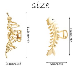 4PCS Fish Bone & Lightning Shape Metal Hair Claw Clips, Large Metal Non-Slip Hair Clips Stylish Elegant Hair Accessories for Thick & Thin Hair, Women's and Girls（Gold, Silver)