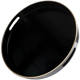 Omuriko Black Round Decorative Tray with Handles, 13" Versatile Serving Tray for Coffee Table, Ottoman, Ideal for Serving, Displaying, Organizing