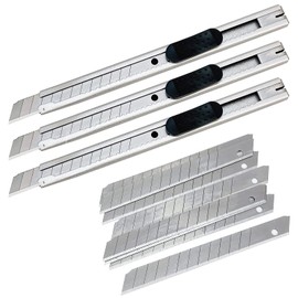 3Pcs 9mm Utility Knife Blades Vinyl knife wallpaper knife Paper Knife with 10pcs Black Blades Replacement for Office, Home, Arts Crafts