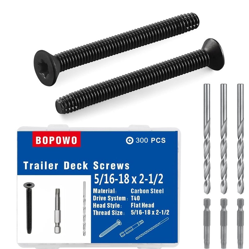 Bopowo (300pcs) 5/16-18 x 2-1/2" Flat Head Thread Cutting Trailer