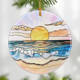 Beach Sunset Ornament, Christmas Ornament – Christmas Tree Decor, Holiday Decoration, Stocking Stuffer, Festive Gift Idea, Gifts for Beach Lover, Ocean Lover, Friends, and Family