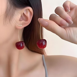 Cherry Dangle Earrings Red Cherry Dangle Drop Earring Red Cherry Earrings Sweet Fruit Earrings Cherry Dangle Jewelry Funny Gifts for Women (WineRed Cherry Earrings)