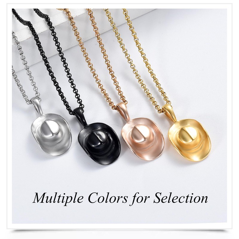SS9721 Cowboy Hat Stainless Steel Cremation Urn Pendant Necklace Memorial