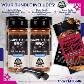 Pit Boss Competition BBQ All Purpose AP Premium Barbecue Mixed Seasoning Spice & Rub 4 pk Choice Bundle (25.2 oz) + Guide & Keychain Bottle Opener (6 Items)!