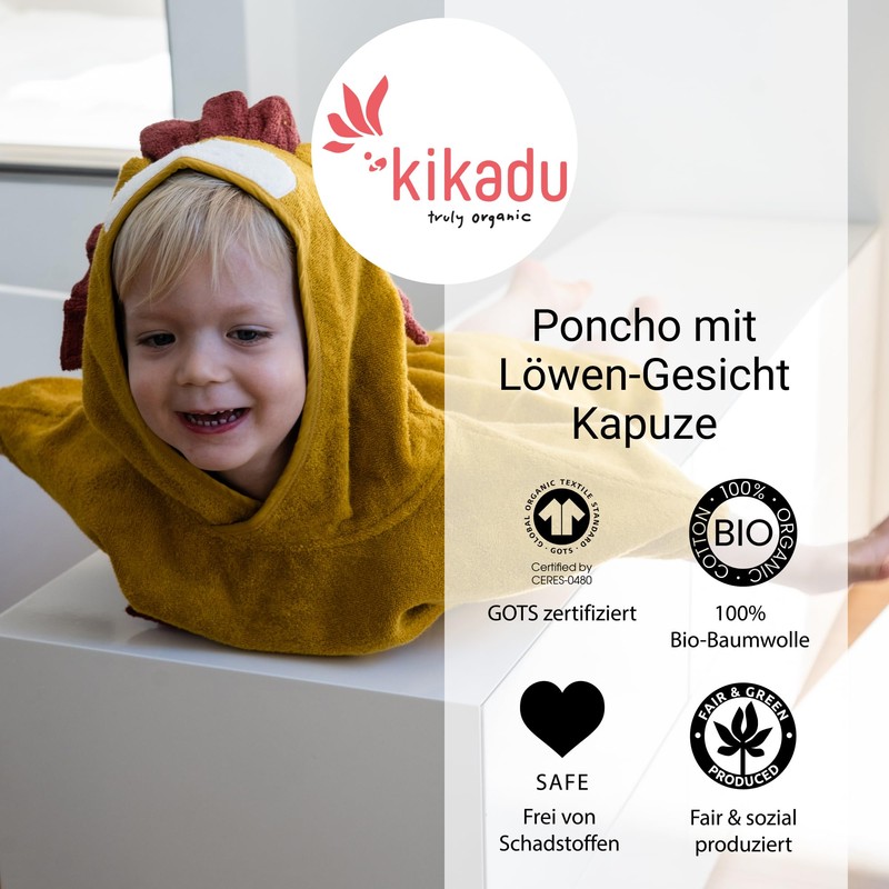 kikadu Poncho Lion - Children's Towel with Animal Face Made