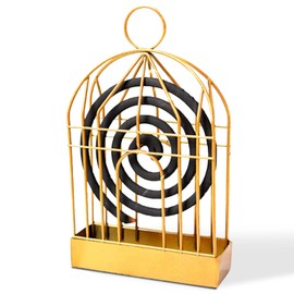 Family Bird Cage Incense Stick Holder, Mosquito Spiral Rack, Meditation Decorative Incense Burner, Incense Spiral Rack with Handle Can Be Used for Home, Shopping Mall, Bathroom, etc. (Gold)