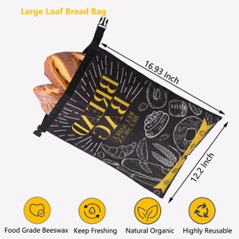 Beeswax Bread Bag-2 Pack (17 x 12 ") Storage Bags for Homemade Bread Fresh-Keeping Sourdough Bread Bags Reusable Organic Beeswax Bread Bag for Sourdough Storage Washable Bags for Food Lock Freshnesss