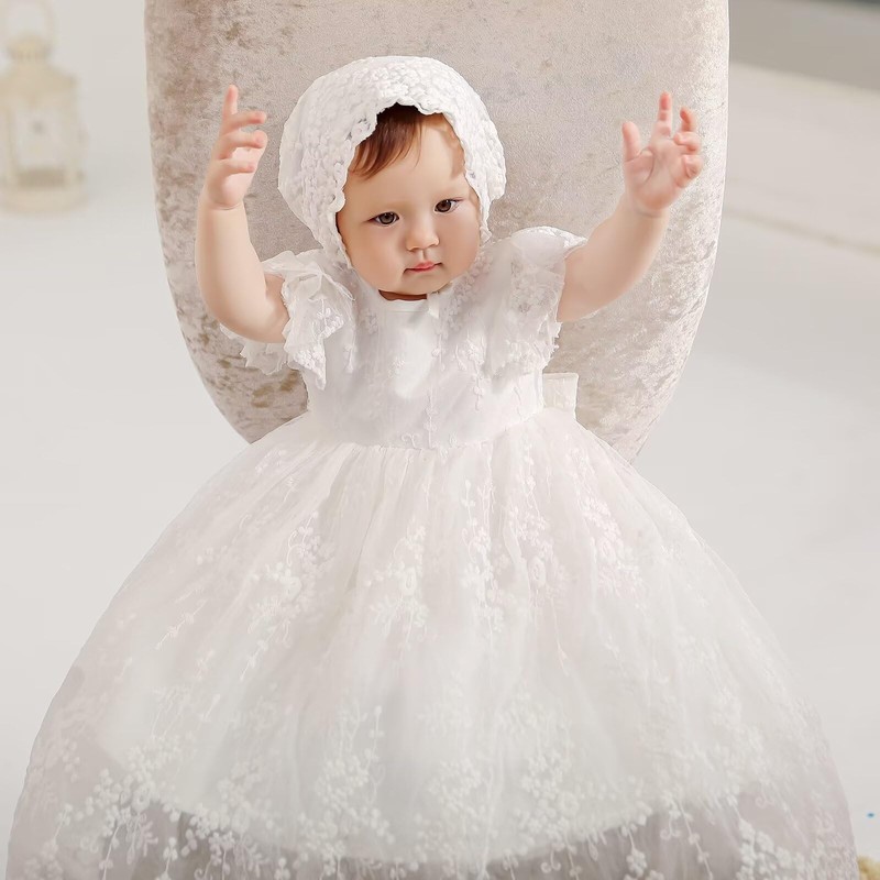 Leideur Baby Girl Christening Dress Long Blessing Dresses White Formal