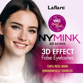 Laflare 100% Real Mink Lashes, 3D NY Mink Eyelashes, Hand-Rowing Natural Long Wispy False Lashes for Luxury Makeup, Natural, Light,Trendy, Reusable (NY68, VALUE PACK)