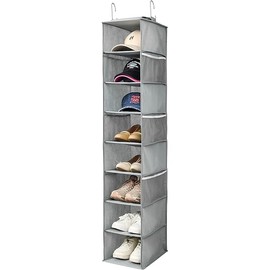 Hanging Shoe Organizer for Closet with Side Mesh Pockets，Hat Racks for Baseball Caps，Shoe and Hat Holder & Storage，8-Shelf，Gray，1 Pack