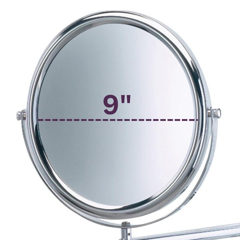 JERDON Two-Sided Wall-Mounted Makeup Mirror with 3X-1X Magnification –9” Diameter