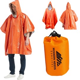 MODERN NEEDS Emergency Survival Jacket – Disposable Rain Ponchos for Adults with Hood | Waterproof Poncho for Men & Women | Compact Emergency Rain Gear for Camping, Travel & Outdoor Survival Kits
