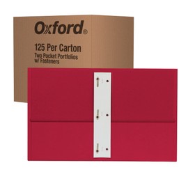 Oxford 2 Pocket Folders with Prongs, Mega Box of 125, Textured Paper Folders, Red, Letter Size, Essentials for School & Teacher Supplies Lists (57718)