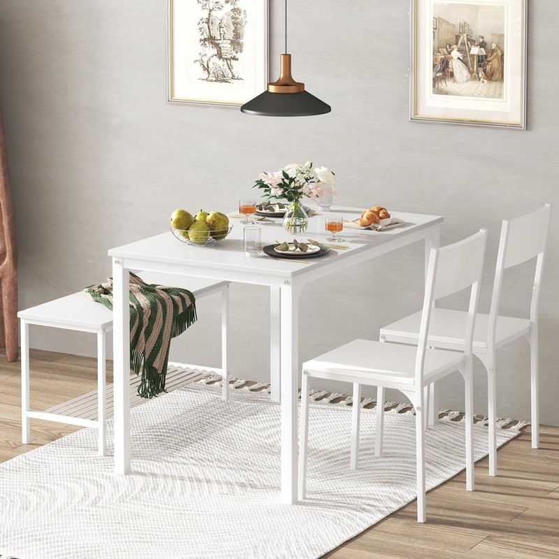 DlandHome Dining Table with 2 Chairs and 1 Bench Dining