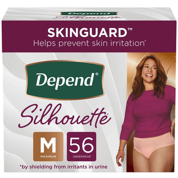 Depend Silhouette Adult Incontinence and Postpartum Underwear for Women, Medium, Maximum Absorbency, Pink, 56 Count