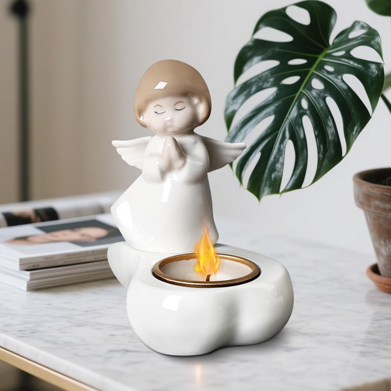 Tealight Candle Holder, Ceramic Angel Candle Holder for Table Display,