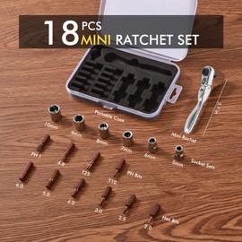 COTOUXKER Mini Ratchet Set, Right Angle Screwdriver set with 1/4 Mini Flex Ratchet Wrench and Bits Sockets for Tight Spaces(Ratchet wrench with bits and socket)