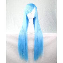 CEXIN Women's Wig, Color Wig, Cosplay Wig, Full Wig, Straight Long, 31.5 inches (80 cm), Costume, Events, Costume, School Festival, Lightblue