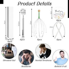Lasnten 12 Pcs Scalp Massager Back Scratcher, 6 Pcs 20 Prongs Head Scratcher Tingler, 6 Telescoping Back Massager Tool with Gift Box Thank You Cards for Father's Day Teacher Colleague Relaxation