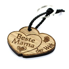 Lieblingsmensch Lieblingsmensch Schlüsselanhänger aus Holz Modell: Beste Mama Doppelherz Keyring, 12 cm, Brown (Braun)