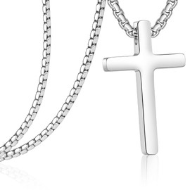 Estendly Cross Necklace for Men, Silver Gold Stainless Steel Mens Cross Chain, Cubic Zirconia Cross Pendant Necklaces Christain Jewelry Gift Box Chain 18 Inch