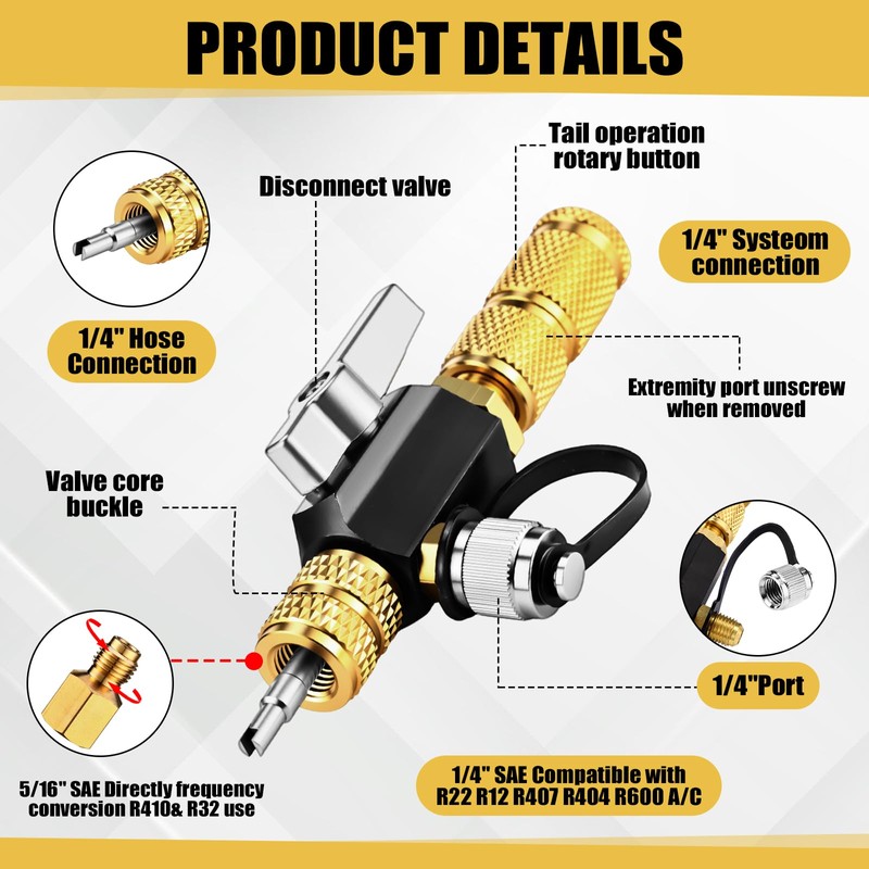 Tujoe HVAC Valve Core Remover Tool and HVAC Service Wrench