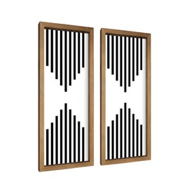flangairy 2Pcs Black and White Striped Decor, 15.7×7.1in Wooden Boho Wall Art, Rustic Wall Decor for Bathroom Bedroom, White Farmhouse Home Decorations