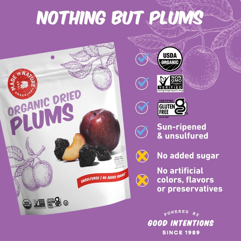 Made In Nature Organic Dried Plums, 13 Ounce (Pack of