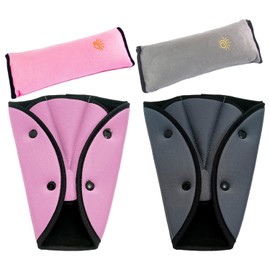 MUEEAD 2 Pcs Car Seat Belt Covers, 2 Pcs Child Safety Cover Pads Removable Child Seat Belt Pads Protectors for Cars Strollers Travel Adults (Gray, Pink)